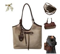 Brown Suede Tote Bag,Women Bow Suede Shoulder Purse,Slouchy Large Capacity Commuter Underarm Bag,Trendy Fall Hobo Handbags (Khaki)