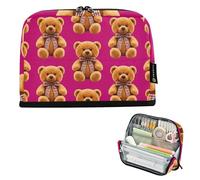 Brown Teddy Bears Rosa Grande Astuccio con Cerniera Matite Astuccio Matita Sacchetto di Immagazzinaggio Classroom Pen Bag Ragazzi Viaggi College High School Forniture per Ufficio