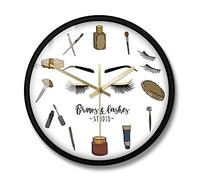 Brows Lashes Studio Silent Quartz Wall Clock Cosmetology Wall Art Decor Lash Business Wall Watch Esthetician Lash Lady Gift Idea(Metal Frame)
