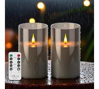 Broyal 2 Pezzi Candela Impermeabile Esterna,17.5x10cm Candele Led Senza Fiamma con Telecomando e Timer,Candele a Batteria per Matrimoni,Festival,Decorazioni per Esterni e Casa