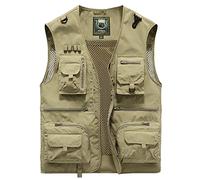 BROZZY Gilet Uomo Traspirante Ad Asciugatura Rapida Tasche Multiple Casual Gilet Uomo Alpinismo Fotografia Outdoor Gilet Uomo Lavoro Tinta Unita Gilet Uomo F-Khaki XXL
