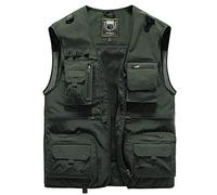 BROZZY Gilet Uomo Traspirante Ad Asciugatura Rapida Tasche Multiple Casual Gilet Uomo Alpinismo Fotografia Outdoor Gilet Uomo Lavoro Tinta Unita Gilet Uomo G-Army Green L