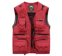 BROZZY Gilet Uomo Traspirante Ad Asciugatura Rapida Tasche Multiple Casual Gilet Uomo Alpinismo Fotografia Outdoor Gilet Uomo Lavoro Tinta Unita Gilet Uomo I-Red 3XL