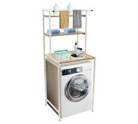 Brride Scaffale per lavatrice a 3 livelli, 69 x 60 x 176,5 cm, per WC, bagno, lavatrice, salvaspazio, supporto bianco + tavola in legno giallo