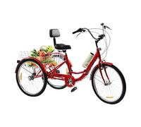 Brride Triciclo pieghevole per adulti 24 pollici, triciclo pieghevole a 7 marce, con carrello della spesa e luce, triciciclo per anziani, sicuro e stabile, triciciclo adulto per viaggi, shopping