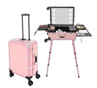 BRRIDE Valigetta per trucchi con luci a specchio, Rolling Makeup Train Case Professionale Artista, Organizzatore per Nail Tech Organizzatore, Gambe regolabili e luminosità, Colore: rosa., moderno