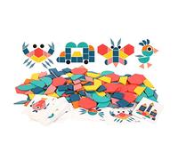 Brrnoo Blocchi di Pattern per le Forme Geometriche a Classe a più Forma a Forma Luminosa da 180 Fogli di Legno Blocchi di Motivi per Bambini da 3 a 6 Anni