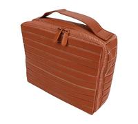 BRRNOO Borsa per Trucchi Pieghevole Organizzatore per Trucchi Viaggio Borsa per Cosmetici Parallela di Grande capacità con Design a Strisce in Pelle PU per Uso Quotidiano di Viaggi (BROWN)