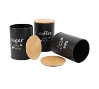 Brrnoo Contenitore per caffè Ermetico in Ferro da 3 Pezzi con Coperchi in bambù e Anelli di Tenuta per Conservare Zucchero, Cereali da tè in (BLACK)