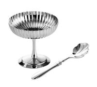 Brrnoo Coppa per Gelato con Piede in Acciaio Inossidabile 304 con Finitura Lucida a Specchio e Cucchiaio per Dessert, Budino, Yogurt, Macedonia, Snack (SILVER)
