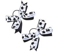 Brrnoo Elastici per Capelli Calcio per Ragazze, 2 Pezzi Elastici per Capelli Sportivi Cheerleader con Stampe di Calcio Vivaci, Poliestere Traspirante, per Accessori Sportivi (BLACK)
