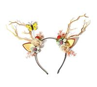 BRRNOO Fascia per Capelli con di Fiori e Corna di Cervo per L'estetica del Bosco di Natale (fascia per capelli)