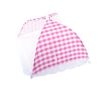 Brrnoo Ombrellone Pieghevole per Alimenti, Copertura in Rete, Cupola per Alimenti, Zanzariera a Scomparsa con Motivo a Quadri e Bordo in Pizzo per Pranzi All'aperto, Picnic, Barbecue e (PINK)