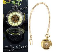 Brrnoo Orologio da Tasca Meccanico Orologio da Tasca Steampunck Scheletrato Vintage con Cassa Luminosa, Design Scavato, Materiale in Lega, Accessorio con Fibbia a Catena Premium, per