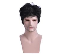 BRRNOO Parrucca Nera Corta Riccia Uomo Capelli Sintetici Resistenti Al Calore Regolabili per Cosplay Halloween Party Incontri con Comoda Fibbia