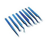 BRRNOO Pinzette per Ciglia 8 Pezzi, Set di Pinzette Professionali per Extension Ciglia Punta Fine Blu in Acciaio Inossidabile con Design Ergonomico per Artisti Professionisti delle