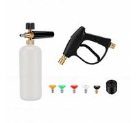 BRRNOO Pistola per Idropulitrice Corta, 5 Ugelli Regolabili, Connettore Rapido da 1/4", Ingresso M22-14mm, con Cannone in Schiuma da 1 Litro per Idropulitrici K2-K7, (Pistola ad acqua ad alta