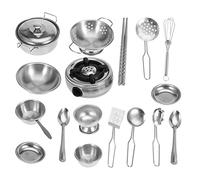 Brrnoo Ragazzi Ragazze Cucina Giocattoli Set di Utensili per Pentole in Acciaio Inossidabile Materiale Sicuro per Bambini Sviluppa Funzioni di Intelligenza Argento 25 Pezzi (18 pezzi)
