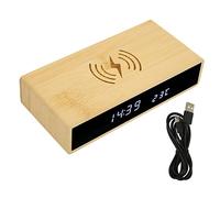 Brrnoo Sveglia, Sveglia Digitale in Legno Orologio Digitale con Ricarica Wireless, Orologio LED in bambù da Comodino Funzione di Ricarica Wireless Sveglia Elettrica
