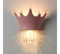 BRRSKBK Applique da parete per bambini Camera per ragazze cablata Lampadari da parete in cristallo dorato Corona rosa Illuminazione da parete moderna nordica Divertimento per bambini carini Lampada da