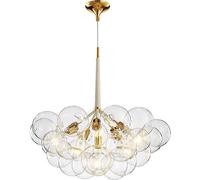 BRRSKBK Lampadario a bolle in vetro trasparente a 12 sfere, oro nero, lampada a sospensione moderna della metà del secolo, lampada a sospensione industriale per fattoria, per tavolo da pranzo, soggior