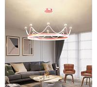 BRRSKBK Lampadario Per Ragazze Principessa Da 20" Per Camera Da Letto Lampadario A Corona In Oro Rosa Per La Camera Dei Bambini Lampadario Dimmerabile A LED Lampada A Sospensione Moderna Rotonda A Sof