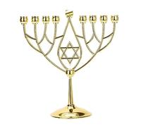 BRTAGG Menora con stella di David (Hanukkia BZW. la lampada Hanukka) 9 rami, tazze di aggiornamento con perni integrati, altezza 24,5 cm, regali ebraici (oro)
