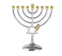 BRTAGG Menora con stella di David (Hanukkia BZW. la lampada Hanukka) 9 rami, tazze di aggiornamento con perni integrati, altezza 17,8 cm, regali ebraici, argento