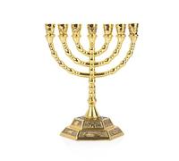 BRTAGG Menorah Candeliere ebraico, 12 tribù d'Israele, 7 rami, altezza 13 cm, oro