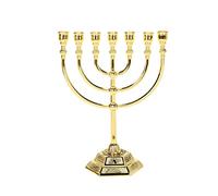 BRTAGG Menorah Candeliere ebraico, 12 tribù d'Israele, 7 rami, altezza 17 cm, oro