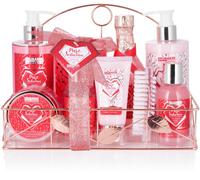 BRUBAKER Cosmetics 10-Pz. Set da Bagno e Doccia - Champagne Lampone - Confezione Regalo di Cura in un Portabagno di Metallo Dorato