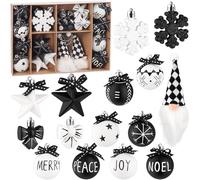 BRUBAKER 24 Pezzi Decorazioni per Albero di Natale in Bianco e Nero - Set di Baubles Natalizi con Gnomi, Fiocchi di Neve, Merry, Peace, Joy e Noel con Fiocchi Neri - Bianco e Nero