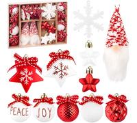 BRUBAKER 24 Pezzi Decorazioni per Albero di Natale Rosso e Bianco - Set di Decorazioni Natalizie con Gnomi Nani, Decorazioni Gioia e Pace, Fiocchi di Neve, Stelle e Decorazioni con Fiocchi Rossi