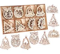 Brubaker 24-pz. Set di Ciondoli Natalizi - Decorazioni di Legno per l'Albero di Circa 6 cm - Angeli Campanelli Abete - Ciondolo di Legno - Decorazioni per l'Albero di Natale