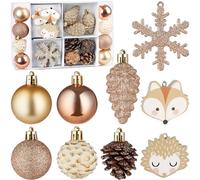 BRUBAKER 26 Pezzi Decorazioni per Albero di Natale Foresta e Animali - Set di Baubles Natalizi con Pigne, Ciondoli a Forma di Riccio e Volpe, Fiocchi di Neve, Baubles Glitterati - Marrone Oro