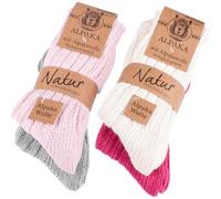 Brubaker 4 Paia di Calzini di Alpaca - Calze Invernali con Lana di Alpaca - Set di calzini per Uomini e Donne - Molto Soffici, Spessi - Rosa, Beige e Grigio - EU 35-38