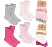 Brubaker 4 Paia di Calzini di Lana per Bambini - Calzini Invernali Caldi per Bambini e Bambine - Set di Calzini Soffici con Lana - Rosa, Beige, Grigio e Pink - Taglia 19-22