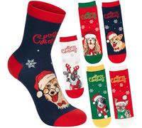 Brubaker 5 Paia di Calze Natalizie con Cani per Donna e Uomo - Border Collie, Bulldog, Cocker Spaniel, Corgi & Chihuahua - Calzini Simpatici per Natale - Set Morbido e Colorato Regalo - Misura 30-35