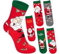 Brubaker 5 Paia di Calze Natalizie da Uomo - Babbo Natale con Regali - Allegri Calzini da Uomo per le Feste e l’Avvento Invernali e Divertenti - Set Colorato di Modelli per Uomini - Misura 41-45