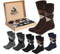 Brubaker 6 Paia di Calzini con Motivo a Rombi - Calzini Comfort da Uomo con Motivo a Quadri Argyle in Confezione Regalo - Morbidi e Traspiranti - Mix di Colori Grigio/Marrone - Taglia 35-38