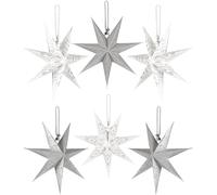 BRUBAKER 6 Stelle di Carta di Natale - Set di Decorazioni di Stelle dell'Avvento - Stelle di Carta Pieghevoli da 20 cm per la Decorazione dell'Albero di Natale - Argento Bianco