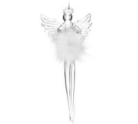 BRUBAKER Angelo - Decorazione per albero di Natale in vetro, con angelo custode, trasparente, con abito a piuma, per albero di Natale, 12 cm