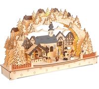 Brubaker Arco di Candele 3D - Grande Villaggio di Natale - Luci di Natale LED in Legno Naturale - 27 x 45 x 12 cm - Decorazione Natalizia Dipinta a Mano per Tavolo e Davanzale