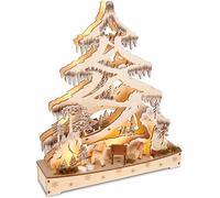 Brubaker Arco di Candele 3D - Foresta di Abeti - Luci di Natale LED in Legno Naturale - 34 x 28 x 9 cm - Decorazione Natalizia Dipinta a Mano per Tavolo e Davanzale