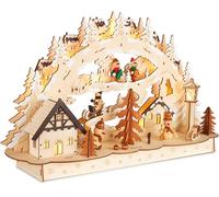 Brubaker Arco di Candele 3D - Villaggio in Un Paesaggio Invernale Innevato - Luci di Natale LED in Legno Naturale - 27 x 45 x 12 cm - Decorazione Natalizia Dipinta a Mano per Tavolo e Davanzale
