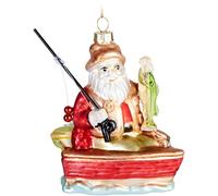 BRUBAKER Babbo Natale pescatore con canna da pesca e pesce - Dipinto a mano - Decorazione per l'albero di Natale divertente - Ciondolo per la decorazione natalizia