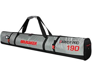 Brubaker Borsa da Sci Carver Tecpro - Borsa Porta Scarponi da Sciper 1 Paio di Sci + Bastoncini - Color Argento/Rosso - 190 cm
