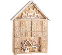 BRUBAKER Calendario dell'Avvento da Riempire - Casa di Natale Illuminato - Calendario di Natale in Legno da 40 cm con Illuminazione LED - Renne nella Foresta, Villaggio di Neve con Bambini