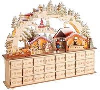 BRUBAKER Calendario dell'Avvento da Riempire - Villaggio di Natale Illuminato con Arco - Calendario di Natale in Legno da 40 cm con LED - Villaggio con Bambini, Panificio, Cane e Bosco