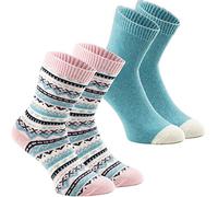 Brubaker Calzini Norvegesi, Calzini di Lana per Donna con Tocco 'Cashmere' - 2 Paia - Rosa e Mento 39-42